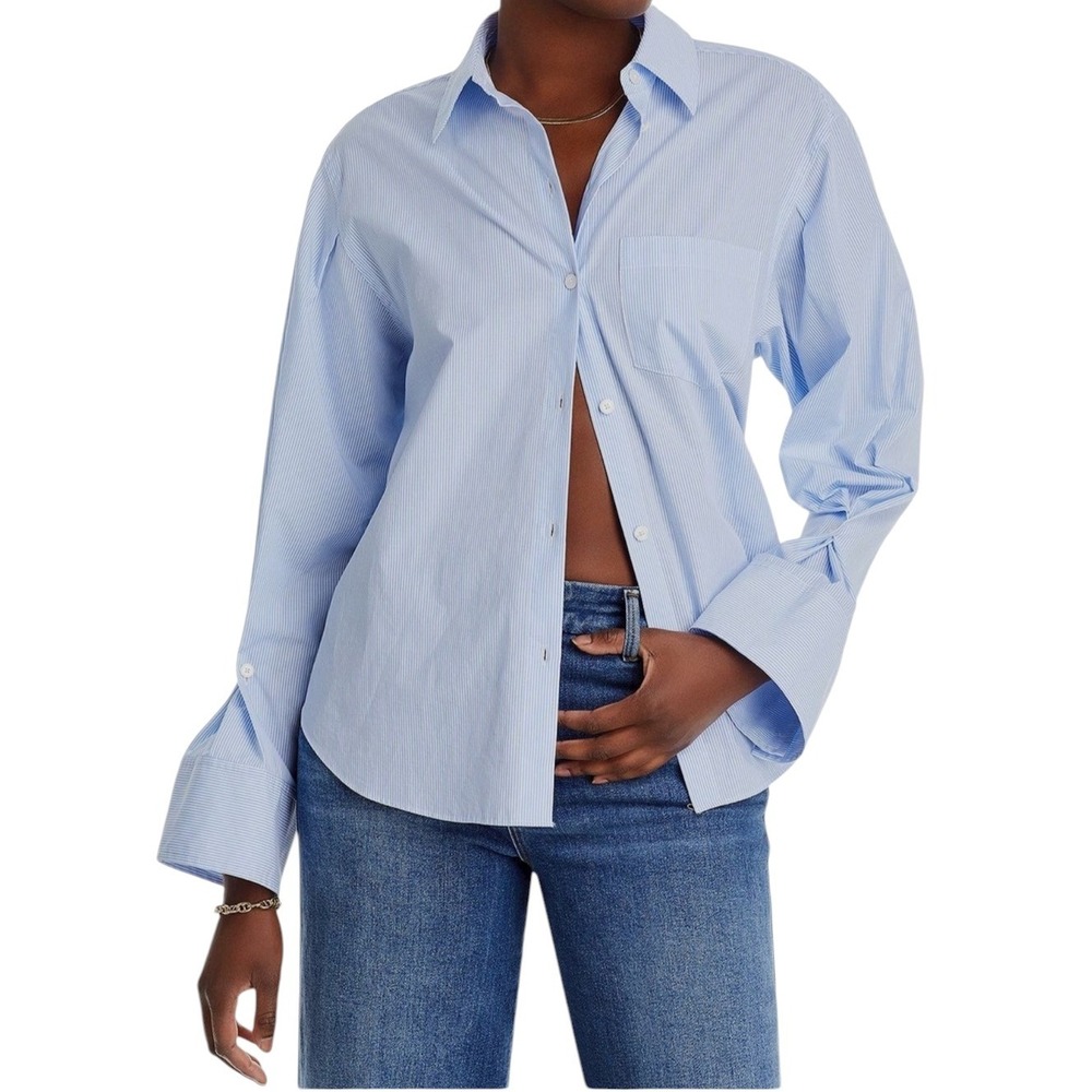 Derek‎ Lam 10 Crosby women's blue white striped wesley Button up Shirt size 20